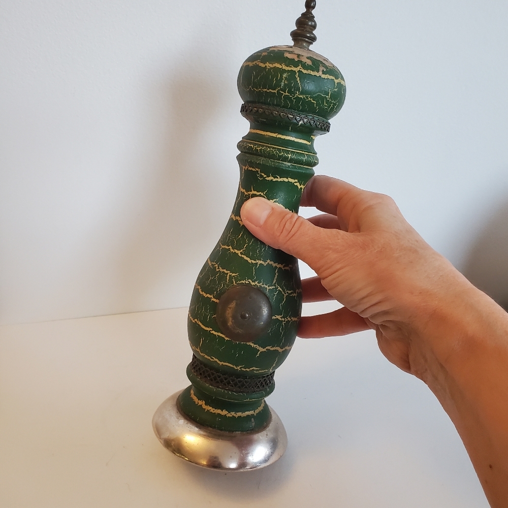 Tall Wooden pepper grinder Italy crackle paint in green 11" Large